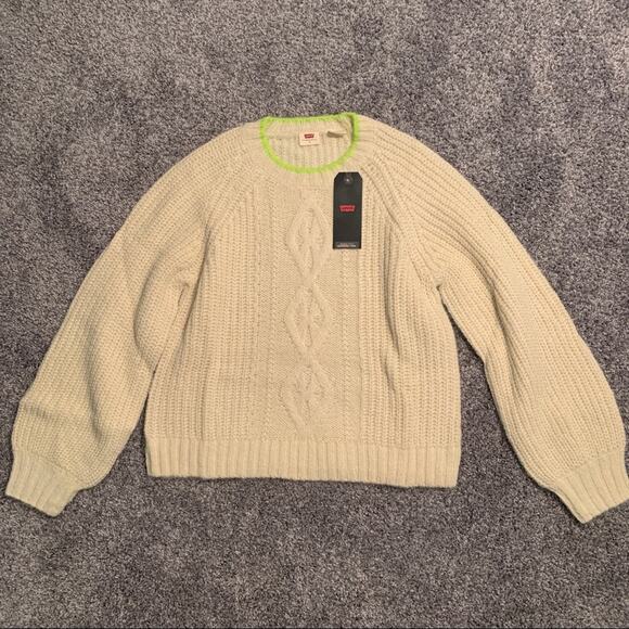 Levi’s Off White Alpaca Blend Knit Neon Crewneck Sweater NWT - Picture 1 of 8